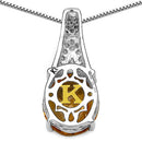 4.50 Carat Genuine Citrine, Champagne Diamond & White Diamond .925 Sterling Silver Pendant-6