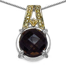 3.16 Carat Genuine Smoky Quartz, Yellow Diamond & White Diamond .925 Sterling Silver Pendant-4