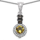 1.00 Carat Genuine Citrine, Champagne Diamond & White Diamond .925 Sterling Silver Pendant-4