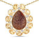 14K Yellow Gold Plated 5.14 Carat Genuine Red Droozi and Citrine .925 Sterling Silver Pendant-4