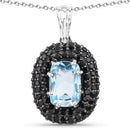 6.70 Carat Genuine Blue Topaz and Black Spinel .925 Sterling Silver Pendant-3