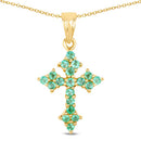 14K Yellow Gold Plated 1.05 Carat Genuine Zambian Emerald .925 Sterling Silver Pendant-3