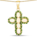 14K Yellow Gold Plated 3.11 Carat Genuine Ethiopian Opal and Chrome Diopside .925 Sterling Silver Pendant-3