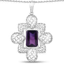7.80 Carat Genuine Amethyst .925 Sterling Silver Pendant-3