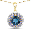 "5.10 Carat Genuine London Blue Topaz, Tanzanite and White Topaz .925 Sterling Silver Pendant-3