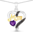 0.48 Carat Genuine Amethyst and Black Spinel .925 Sterling Silver Pendant-5