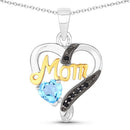 0.57 Carat Genuine Swiss Blue Topaz and Black Spinel .925 Sterling Silver Pendant-5