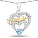0.44 Carat Genuine Swiss Blue Topaz and White Topaz .925 Sterling Silver Pendant-3