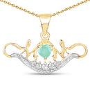 14K Yellow Gold Plated 0.62 Carat Genuine Emerald and White Topaz .925 Sterling Silver Pendant-4