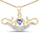 14K Yellow Gold Plated 0.62 Carat Genuine Tanzanite and White Topaz .925 Sterling Silver Pendant-3