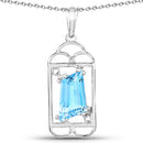 4.57 Carat Genuine Swiss Blue Topaz & White Topaz .925 Sterling Silver Pendant-4