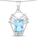 5.76 Carat Genuine Swiss Blue Topaz & White Topaz .925 Sterling Silver Pendant-3