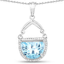 4.08 Carat Genuine Swiss Blue Topaz & White Topaz .925 Sterling Silver Pendant-3