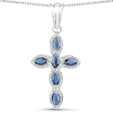0.90 Carat Genuine Blue Sapphire .925 Sterling Silver Pendant - 0