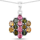 4.34 Carat Genuine Pink Tourmaline, Green Tourmaline & Brown Tourmaline .925 Sterling Silver Pendant-3