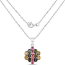 4.34 Carat Genuine Pink Tourmaline, Green Tourmaline & Brown Tourmaline .925 Sterling Silver Pendant-4