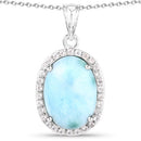 13.55 Carat Genuine Larimar and White Topaz .925 Sterling Silver Pendant-3