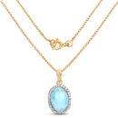 14K Yellow Gold Plated 13.55 Carat Genuine Larimar and White Topaz .925 Sterling Silver Pendant-5