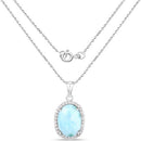 13.55 Carat Genuine Larimar and White Topaz .925 Sterling Silver Pendant-4