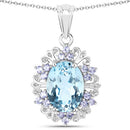 8.13 Carat Genuine Blue Topaz and Tanzanite .925 Sterling Silver Pendant-2