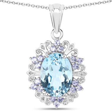 8.13 Carat Genuine Blue Topaz and Tanzanite .925 Sterling Silver Pendant - 0