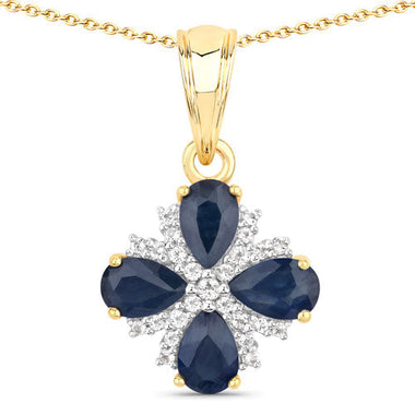 1.87 Carat Genuine Blue Sapphire and White Topaz .925 Sterling Silver Pendant - 0