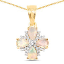 14K Yellow Gold Plated 1.19 Carat Genuine Ethiopian Opal and White Topaz .925 Sterling Silver Pendant-4
