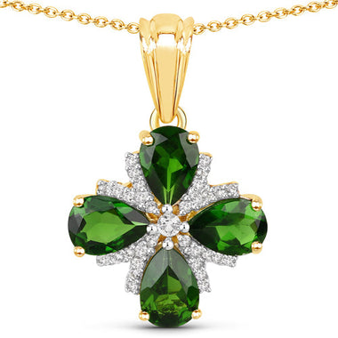 2.70 Carat Genuine Chrome Diopside and White Topaz .925 Sterling Silver Pendant - 0