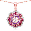 14K Rose Gold Plated 2.30 Carat Genuine Morganite, Rhodolite and Amethyst .925 Sterling Silver Pendant-4