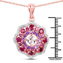 14K Rose Gold Plated 2.30 Carat Genuine Morganite, Rhodolite and Amethyst .925 Sterling Silver Pendant-6