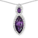 3.53 Carat Genuine Amethyst and White Topaz .925 Sterling Silver Pendant-4
