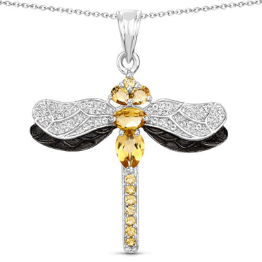 1.79 Carat Genuine Citrine and White Topaz .925 Sterling Silver Pendant - 0