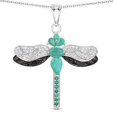1.87 Carat Genuine Zambian Emerald and White Topaz .925 Sterling Silver Pendant - 0