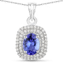 1.41 Carat Genuine Tanzanite and White Diamond 14K White Gold Pendant-2