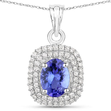 1.41 Carat Genuine Tanzanite and White Diamond 14K White Gold Pendant - 0