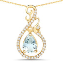 0.76 Carat Genuine Aquamarine and White Diamond 14K Yellow Gold Pendant-5