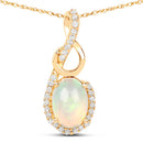 0.56 Carat Genuine Ethiopian Opal and White Diamond 14K Yellow Gold Pendant-5