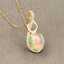 0.56 Carat Genuine Ethiopian Opal and White Diamond 14K Yellow Gold Pendant-7