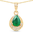 0.89 Carat Genuine Zambian Emerald and White Diamond 14K Yellow Gold Pendant-5