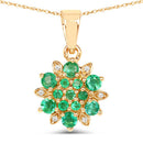 0.72 Carat Genuine Zambian Emerald and White Diamond 14K Yellow Gold Pendant-5