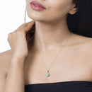 0.72 Carat Genuine Zambian Emerald and White Diamond 14K Yellow Gold Pendant-12