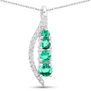 0.34 Carat Genuine Zambian Emerald and White Diamond 14K White Gold Pendant-5