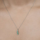 0.34 Carat Genuine Zambian Emerald and White Diamond 14K White Gold Pendant-13