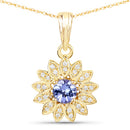 0.31 Carat Genuine Tanzanite and White Diamond 14K Yellow Gold Pendant-5