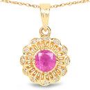0.59 Carat Genuine Ruby and White Diamond 14K Yellow Gold Pendant-3