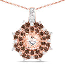 18K Rose Gold Plated 1.61 Carat Genuine Morganite, Smoky Quartz and White Zircon .925 Sterling Silver Pendant-3