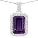 5.37 Carat Genuine Amethyst and White Diamond .925 Sterling Silver Pendant-2
