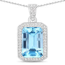 5.85 Carat Genuine Blue Topaz and White Diamond .925 Sterling Silver Pendant-2