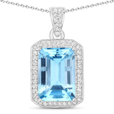 5.85 Carat Genuine Blue Topaz and White Diamond .925 Sterling Silver Pendant - 0