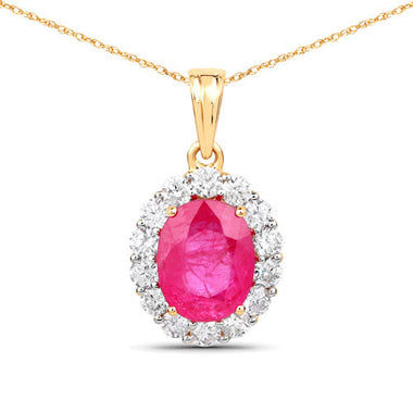 2.56 Carat Genuine Burma Ruby and White Diamond 18K Yellow Gold Pendant - 0